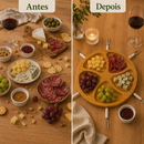 Kit Petisqueira Redonda Para Frios Queijo Com Molheira e Garfinhos para Petiscos Aperitivos