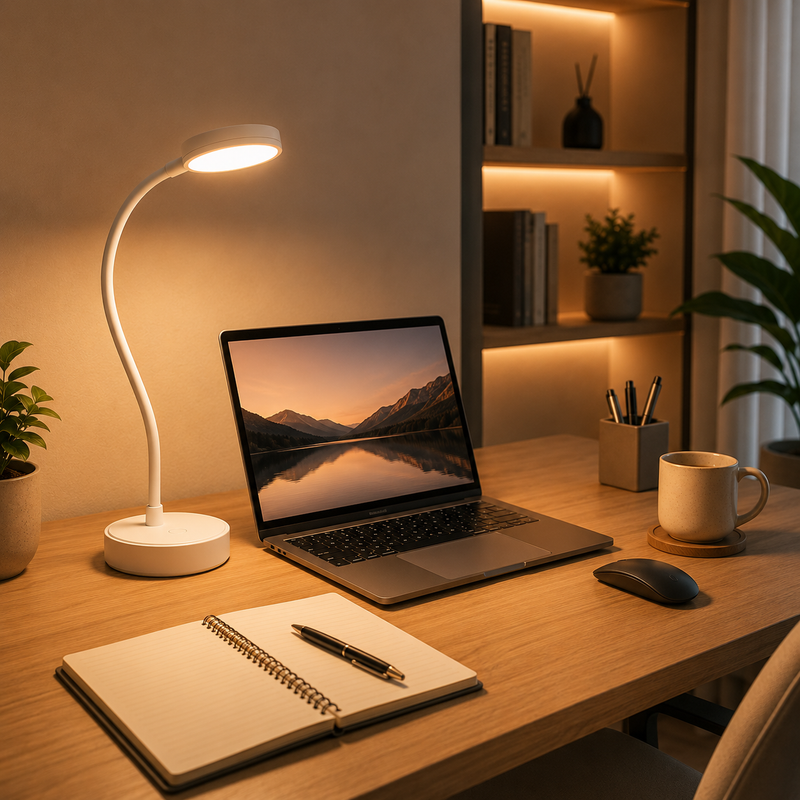 Luminária de Mesa LED Articulável com 3 Níveis para Estudo e Trabalho Recarregável USB