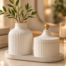 Kit Decorativo Luxo 3 Peças com Detalhes Dourados em Gesso