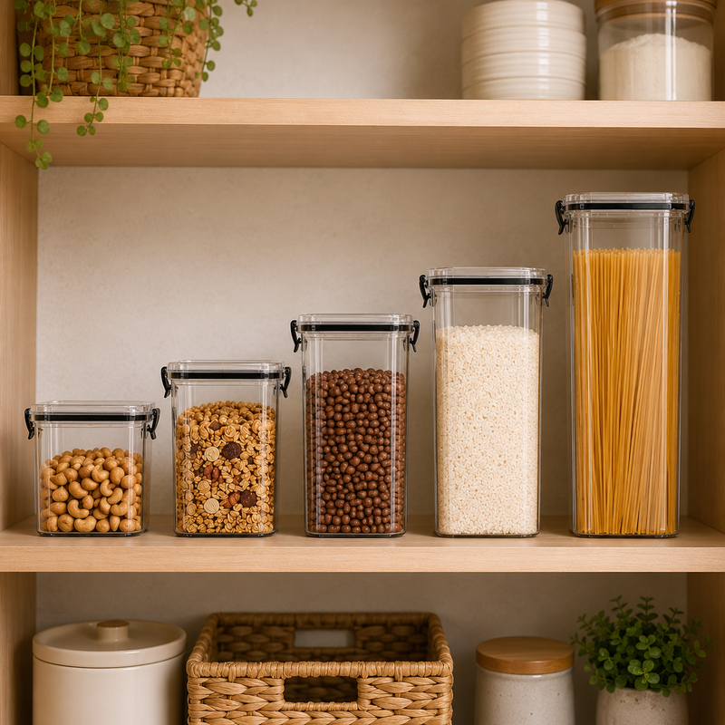 Kit 5 Potes Herméticos Caspara Mantimentos – Organizadores Empilháveis com Vedação em Silicone BPA Free