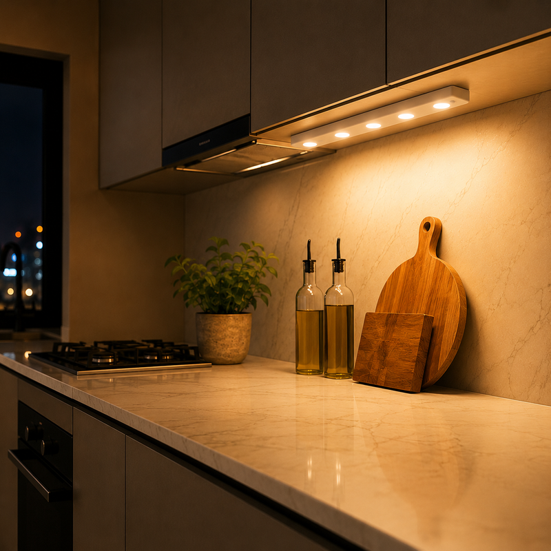 Luminária LED 60cm com Sensor de Movimento 3 Cores Regulável USB Recarregável para Armário Cozinha