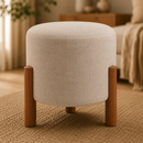 Puff Apollo Luxo Linho Decorativo para Sala Quarto e Escritório