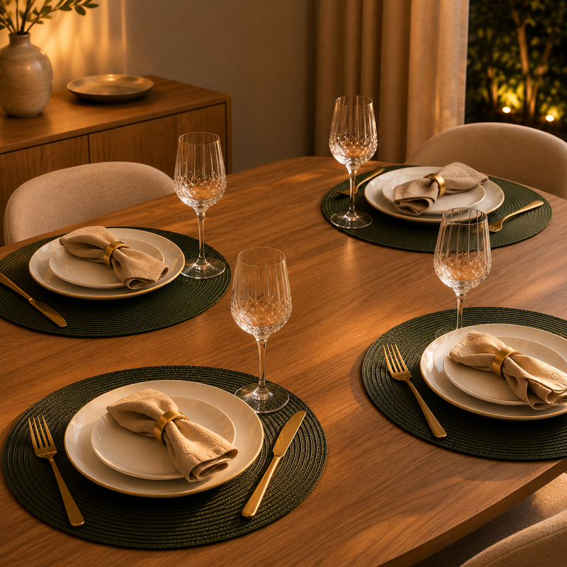 Kit Jogo Americano Redondo 2, 4 ou 8 Peças Elegante para Mesa Posta