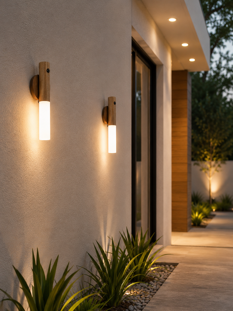 Luminaria Luz Led Recarregável Sensor de Movimento Arandela de Madeira Minimalista Para Mesa Parede