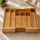 Porta Talheres de Bambu Extensível Organizador de Gavetas Ajustável para Cozinha