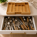 Porta Talheres de Bambu Extensível Organizador de Gavetas Ajustável para Cozinha