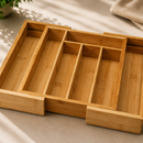 Porta Talheres de Bambu Extensível Organizador de Gavetas Ajustável para Cozinha