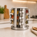 Porta Temperos Giratório 360° Inox com 12 Potes de Vidro