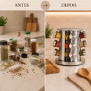 Porta Temperos Giratório 360° Inox com 12 Potes de Vidro