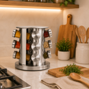 Porta Temperos Giratório 360° Inox com 12 Potes de Vidro