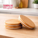 Kit 3 Potes Herméticos de Vidro com Tampa de Bambu para Temperos Mantimentos