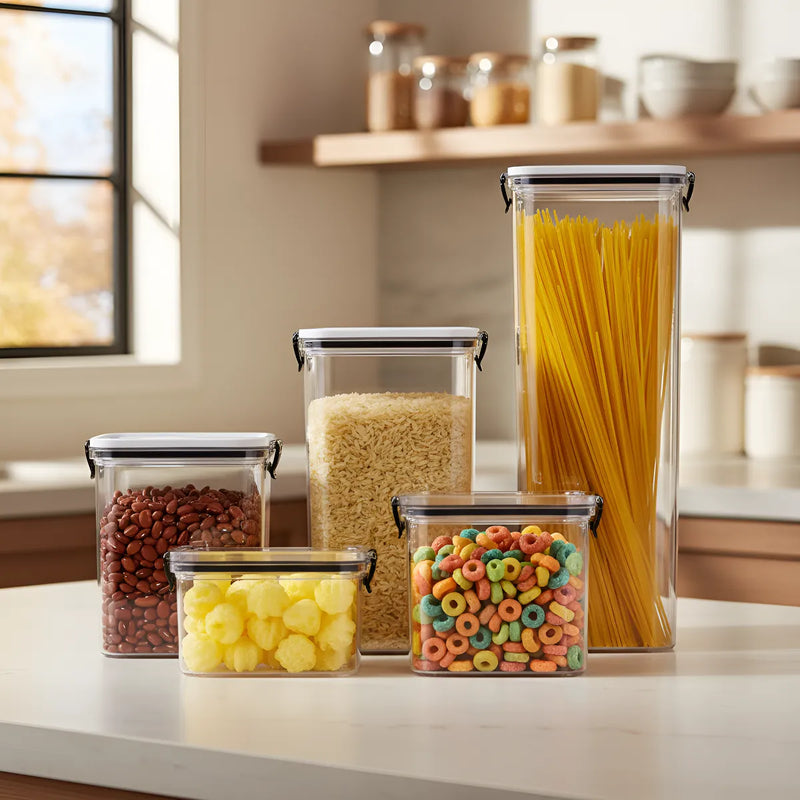 Kit 5 Potes Herméticos Caspara Mantimentos – Organizadores Empilháveis com Vedação em Silicone BPA Free