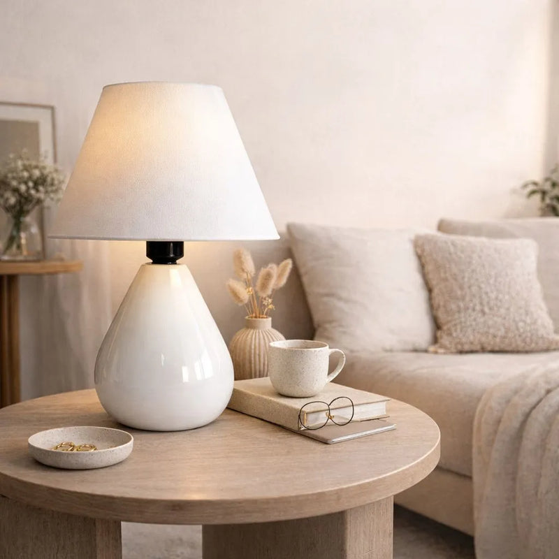Abajur Luminária de Mesa Cerâmica Gota Cúpula Decorativa para Quarto Sala Escritório