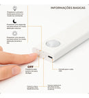 Luminária LED 60cm com Sensor de Movimento 3 Cores Regulável USB Recarregável para Armário Cozinha