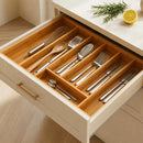 Porta Talheres de Bambu Extensível Organizador de Gavetas Ajustável para Cozinha