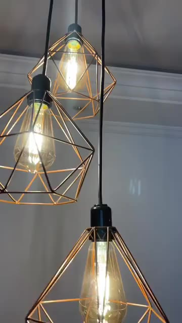 Luminária Teto Conjunto Lustre Pendente Diamante Triplo e-led Aramado Cozinha Sala Quarto Lavabo