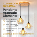 Luminária Teto Conjunto Lustre Pendente Diamante Triplo e-led Aramado Cozinha Sala Quarto Lavabo