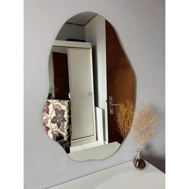 Espelho Decorativo Organico 60x40 Sala, Quarto e Banheiro com Suporte Luxo