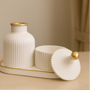 Kit Decorativo com Detalhe Dourado 3 Peças Vaso Bandeja e Porta Objetos