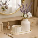 Kit Decorativo com Detalhe Dourado 3 Peças Vaso Bandeja e Porta Objetos