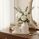 Kit Decorativo com Detalhe Dourado 3 Peças Vaso Bandeja e Porta Objetos