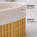 Cesto de Bambu Organizador Forrado Retangular Banheiro Multiuso Roupa Suja Lavanderia