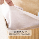 Cesto de Bambu Organizador Forrado Retangular Banheiro Multiuso Roupa Suja Lavanderia