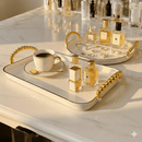 Bandeja Luxo Borda Dourada Decorativa com alças Grande Banheiro Lavabo Multiuso Cantinho do Café