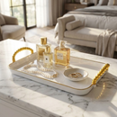 Bandeja Luxo Borda Dourada Decorativa com alças Grande Banheiro Lavabo Multiuso Cantinho do Café