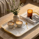 Bandeja Luxo Borda Dourada Decorativa com alças Grande Banheiro Lavabo Multiuso Cantinho do Café