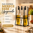 Galheteiro Porta Azeite Vidro 3 Potes 370ml Vinagreiro Azeiteiro Suporte Ferro